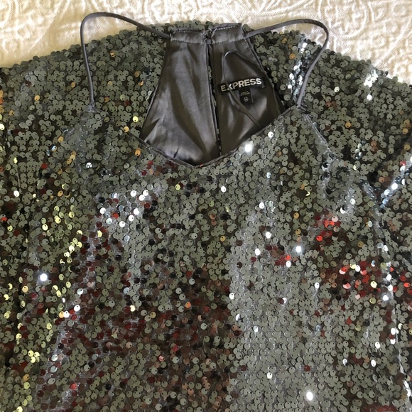 Gray/Silver Express Sequin Mini Dress Size XS - Picture 4 of 5